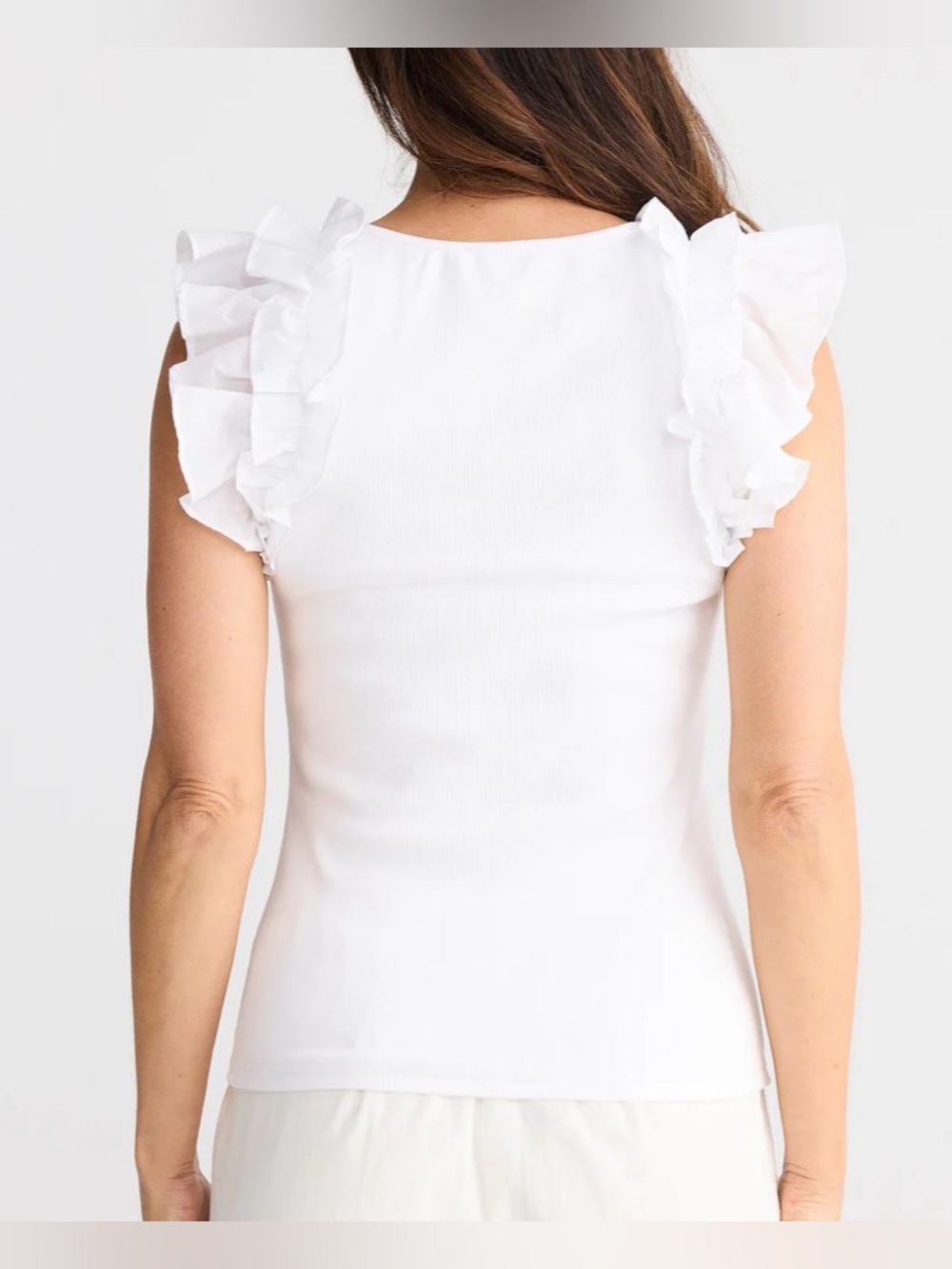 NWT White Ribbed Ruffled Top - Picture 2 of 2